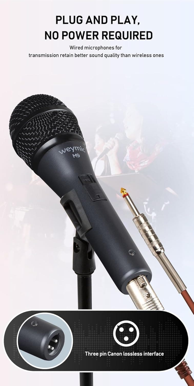 M9 Dynamic Vocal Classic Style Microphone Audio Classic Professional Dynamic Cardioid Unidirectional - for Instruments, Drums, Percussion, Vocals (M9)