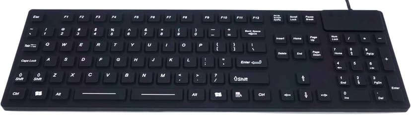 DSI Keyboard with Number Pad IP68 Waterproof Industrial Rugged Silicone IKB105, Black