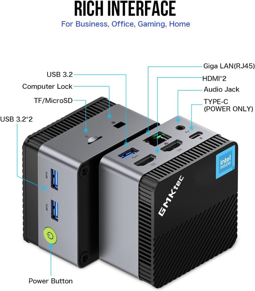 GMKtec Mini PC Intel N97 (Turbo 3.60GHz) 12GB DDR5+512GB SSD Micro Desktop Computer for Business, School, Office, Nucbox G5 12+512