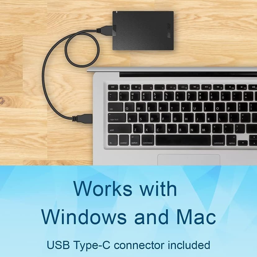 BUFFALO External SSD 1TB - Compatible with PS4 / PS5 / Windows/Mac - USB-C - USB-A - USB 3.2 - External Solid State Drive - SSD-PG1.0U3B