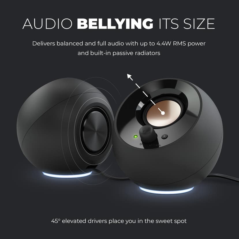 Creative Pebble SE Minimalist 2.0 USB-C Powered PC Speakers with RGB Lighting​, 3.5 mm AUX-in, Up to 4.4W RMS Power for Computers and Laptops (Black)
