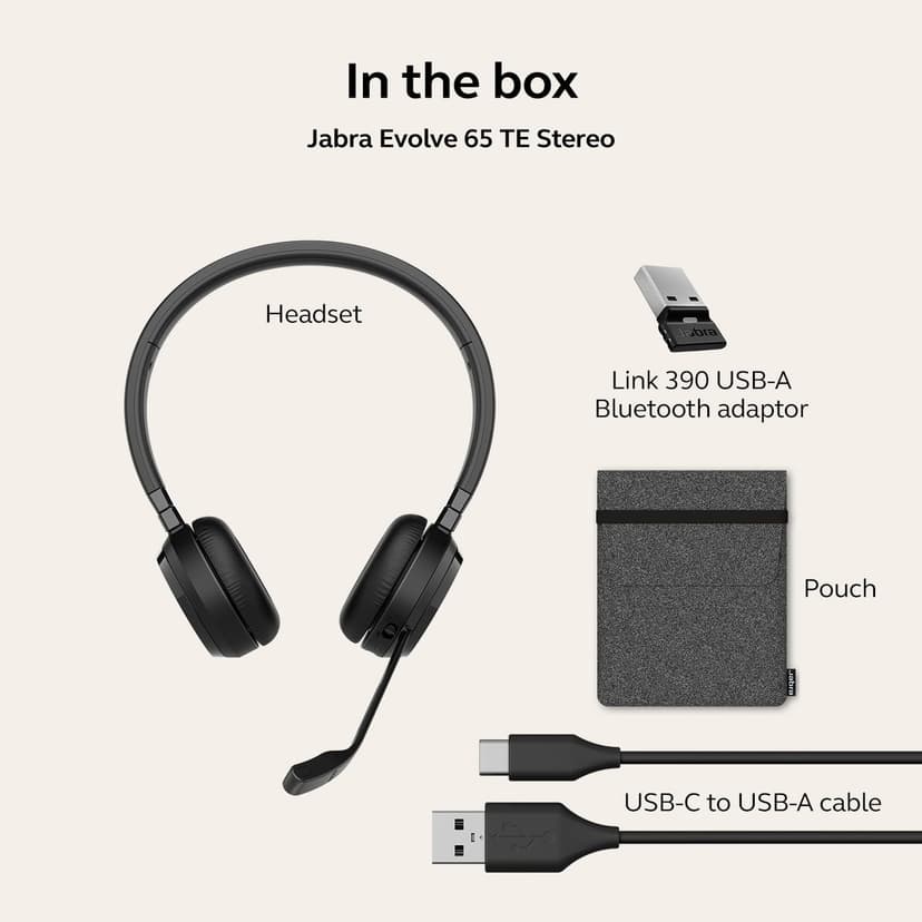 Jabra Evolve 65 TE (Third Edition) Wireless Dual-Ear Headphones - Noise-Canceling Mic, 16 hrs Battery Life, Dual Connectivity, MS Teams Certified, Supports Other Platforms, Black