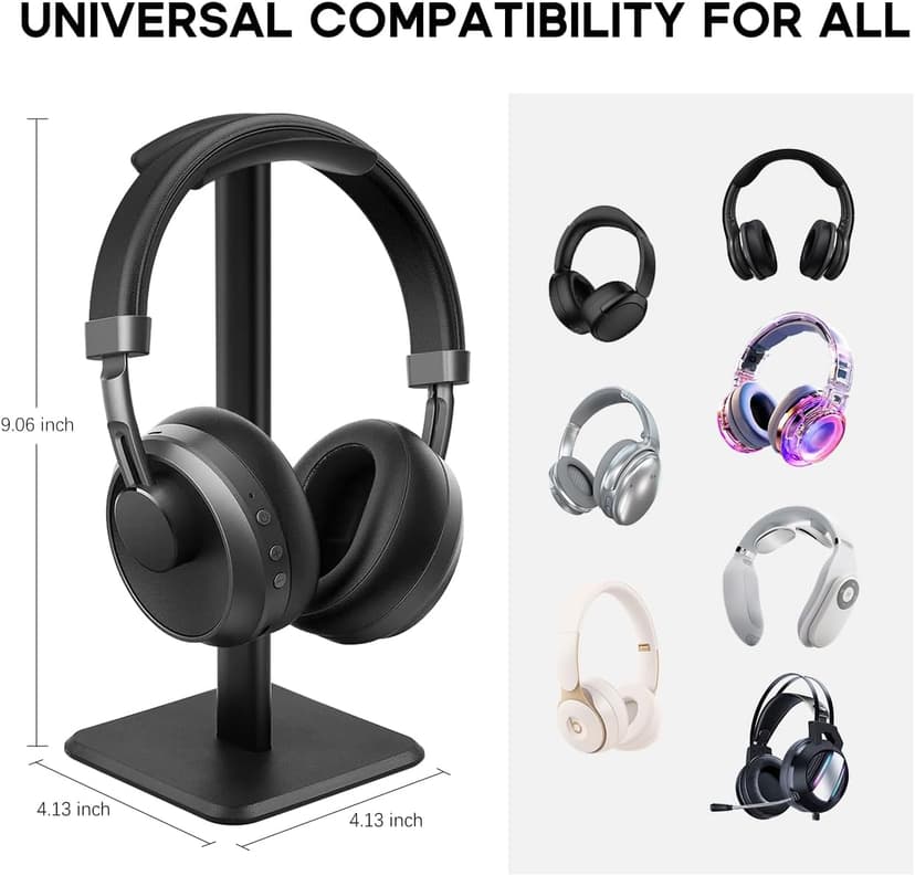 JIKIOU Headphone Stand Gaming Headset Holder Universal Aluminum Metal Headphones Holder Hanger with Aluminum Supporting Bar Flexible Headrest ABS Solid Base for All Headphone 2 Pack (Black)