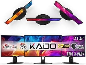 Kado Triple Monitor Setup - 3-Pack 22" 1920x1080 Computer Monitor 75Hz VESA Mount HDMI Office Gaming Hybrid Built-in Speakers (E22 Trio Series)