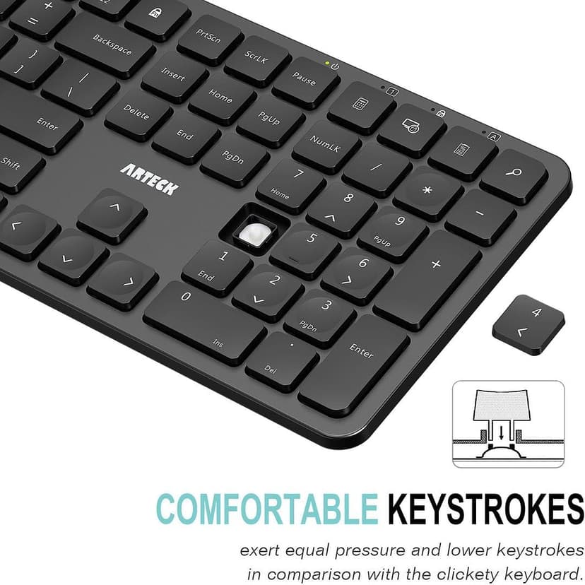 Arteck 2.4G USB Wireless Keyboard Ultra Slim Full Size Keyboard with Numeric Keypad and Media Hotkey for Computer/Desktop/PC/Laptop/Surface/Smart TV and Windows 11/10