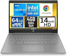 HP 14a-ne0013dx 14 Inch HD Chromebook Laptop Intel Celeron N4120 1.1GHz 4GB DDR4 RAM 64GB eMMC Intel UHD Graphics 600 Wi-Fi Bluetooth Webcam HDMI USB C Ports Chrome OS (Renewed)