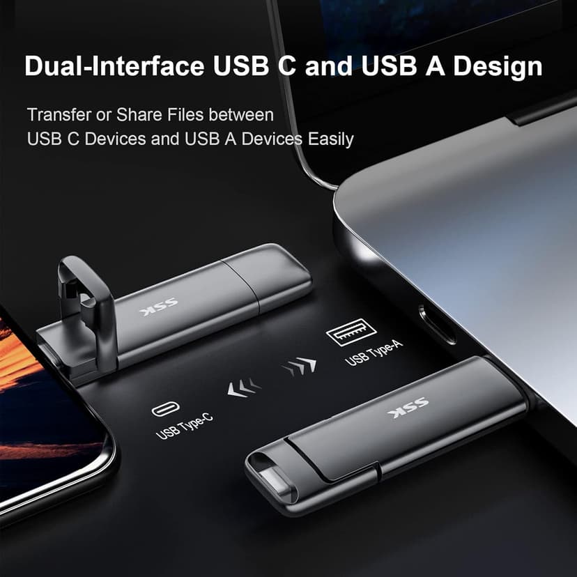SSK 1TB USB Drive,External SSD Fast 550MB/s 2-in-1 Dual-Drive Type C+ A USB3.2 Gen2 Solid State ThumbDrive SSD-Stick for iPhone 15/PS4/Android Phone/Tablet/Windows/Mac