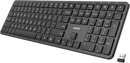 Arteck 2.4G USB Wireless Keyboard Ultra Slim Full Size Keyboard with Numeric Keypad and Media Hotkey for Computer/Desktop/PC/Laptop/Surface/Smart TV and Windows 11/10