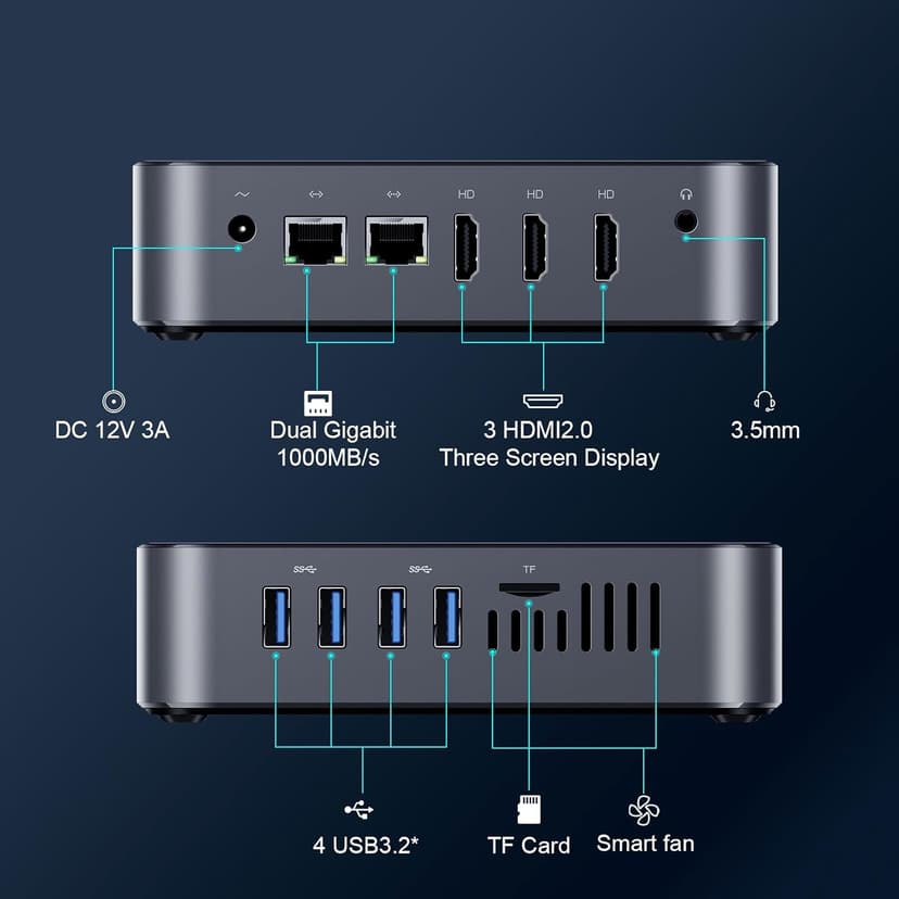 DreamQuest Mini Pc Windows 11 Pro Preloaded, Intel 12th N95 (up to 3.4GHz) Mini Desktop Computers with 16GB RAM 512GB M.2 SSD, Support 4k@60Hz,WiFi 5, Bluetooth4.2, USB3.2 * 4, Dual LAN, HDMI*3