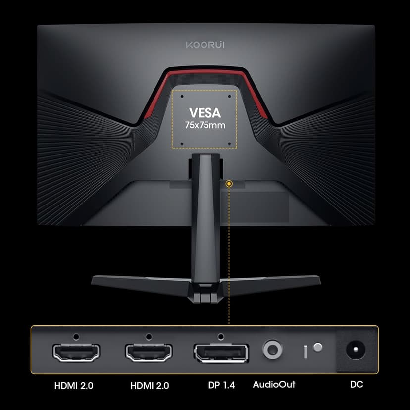 KOORUI 25 Inch Curved Gaming Monitor 240Hz FHD 1080P Computer Monitor, 1500R 1ms GTG Display, Adaptive Sync, 90% DCI-P3,HDR, Eye Care, Tilt Adjustable, VESA 75x75mm, Black,G2511XC