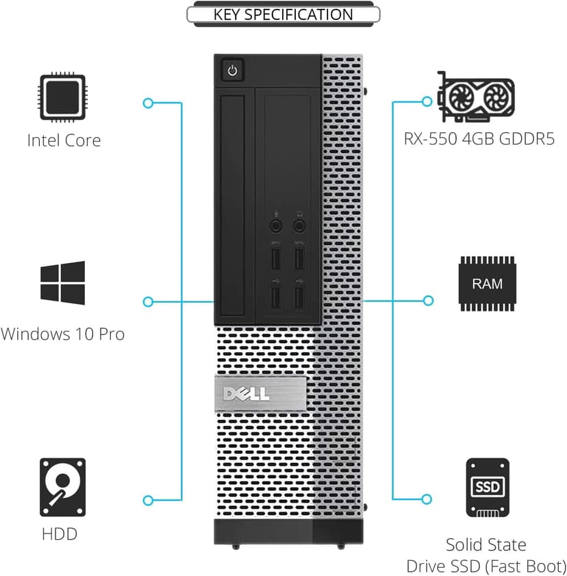 Dell Video Editing CAD OptiPlex 7020 Desktop Computer PC, Intel Core i7-4570 3.2 GHz Processor, 16GB RAM, 480GB SSD (Fast Boot) + 2TB HDD, Graphics RX-550 4GB DDR5, WiFi, Windows 11 Pro (Renewed)
