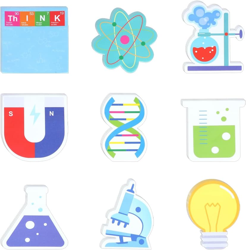 18 Pack Funny Science Sticky Notes, Cute Chemistry Note Pad Essentials Teacher Student Gifts Stationary Sticky Notepad Self Stick Memo Novelty Laboratory Notes for Lab School Supplies