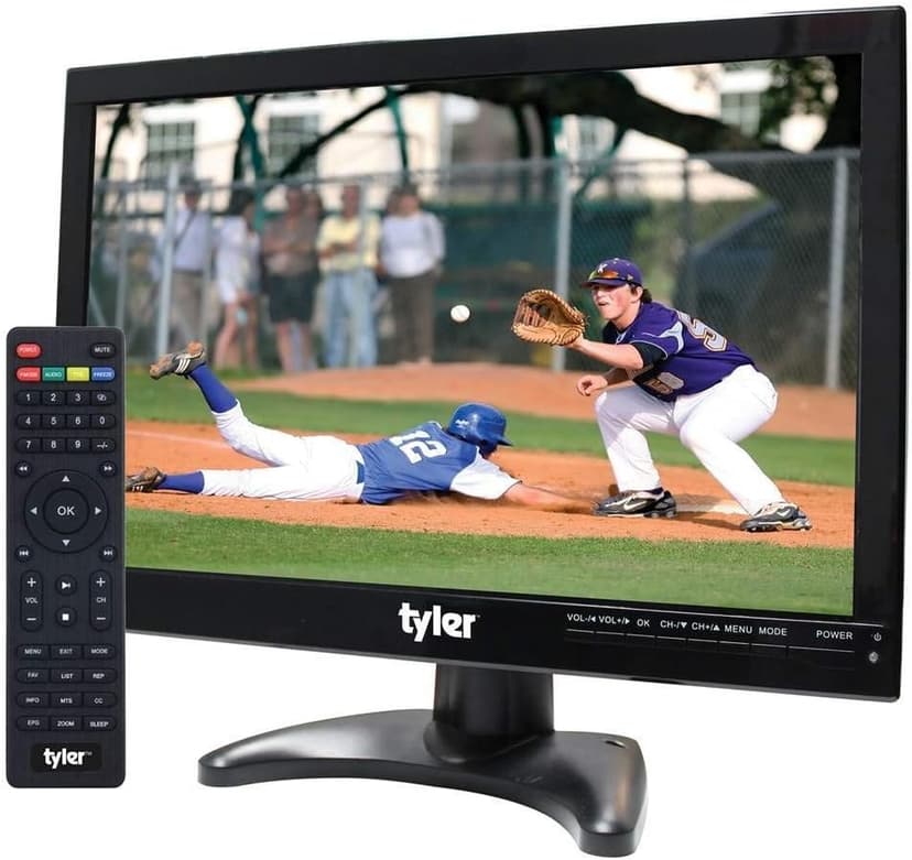 Tyler 14” Portable TV LCD Monitor 1080P Rechargeable Lithium Battery Operated, 2 Antenna, HDMI, USB, RCA, FM Radio, Digital Tuner, AV Inputs, AC/DC, TV Stand and Remote Control for Car Travel