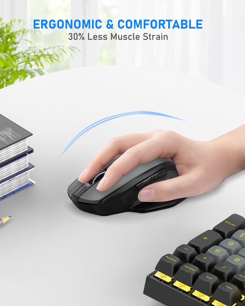 E-YOOSO Wireless Mouse, 2.4G USB Computer Mouse with 5 Levels 4000 DPI, 18 Months Battery Life, Ergonomic Grips, 6 Buttons Large Optical Mouse for Laptop, Mac, PC, Chromebook, Notebook (Gray)