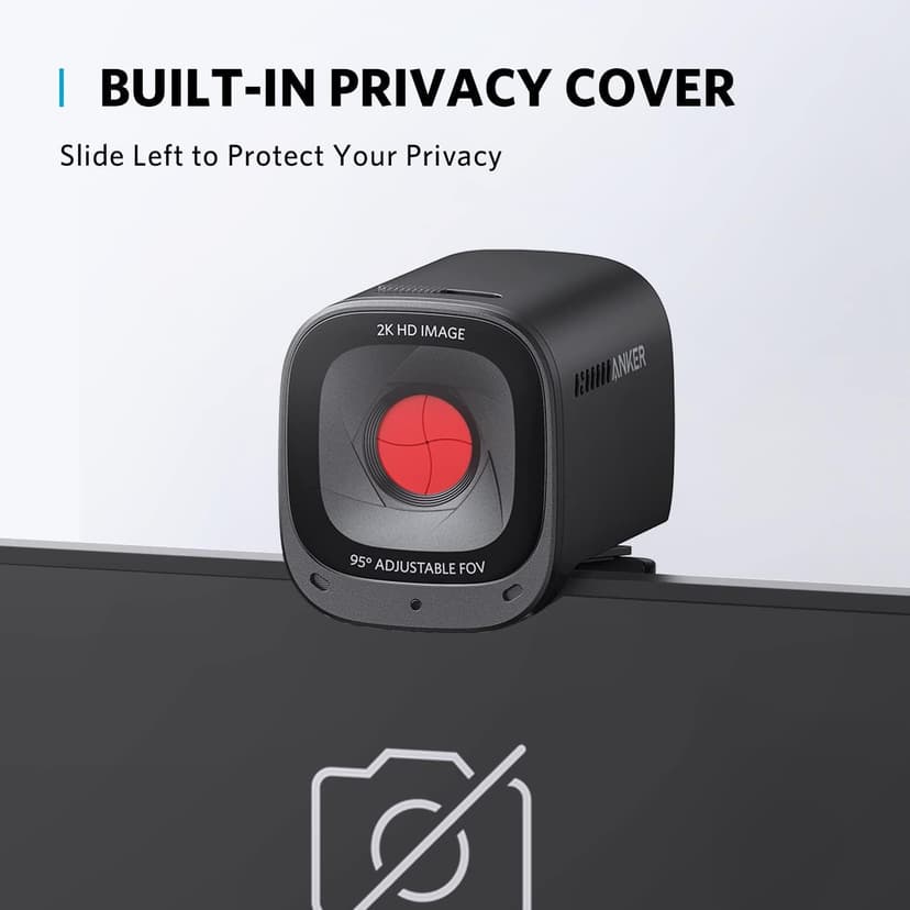 Anker PowerConf C200 2K Wireless Webcam for PC/Laptop/Mac, Computer Camera, Low-Light Correction, AI-Noise Canceling Mics, Adjustable Field of View, Built-in Privacy Cover, Stereo Mics, for Meeting