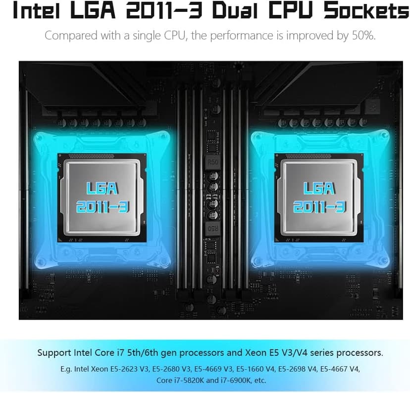 MACHINIST X99 Dual CPU Motherboard, Intel (5th/6th Gen) LGA 2011-V3 Computer Server Motherboards (E-ATX, PCIe 3.0, DDR4, Dual LAN, M.2, SATA 6Gb/s) for Intel Core i7, XEON E5 V3/V4 Series X99-D8 (Red)