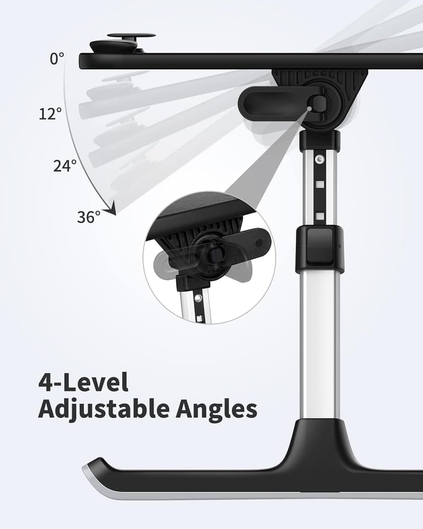 SAIJI Height & Angle Adjustable Laptop Stand for Bed, Lap Desk Bed Tray Table, Light Weight Foldable Portable Laptop Table for Couch Sofa Chair Floor Desk for Adults, Kids (Black)