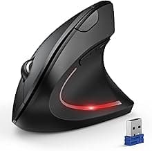 TECKNET Ergonomic Mouse, Wireless Bluetooth Vertical Mouse, 4800 DPI Optical Tracking, 6 Adjustable DPI, Quiet Clicks, 2.4GHz with USB A Receiver, 6 Buttons, Wide Compatibility - Black