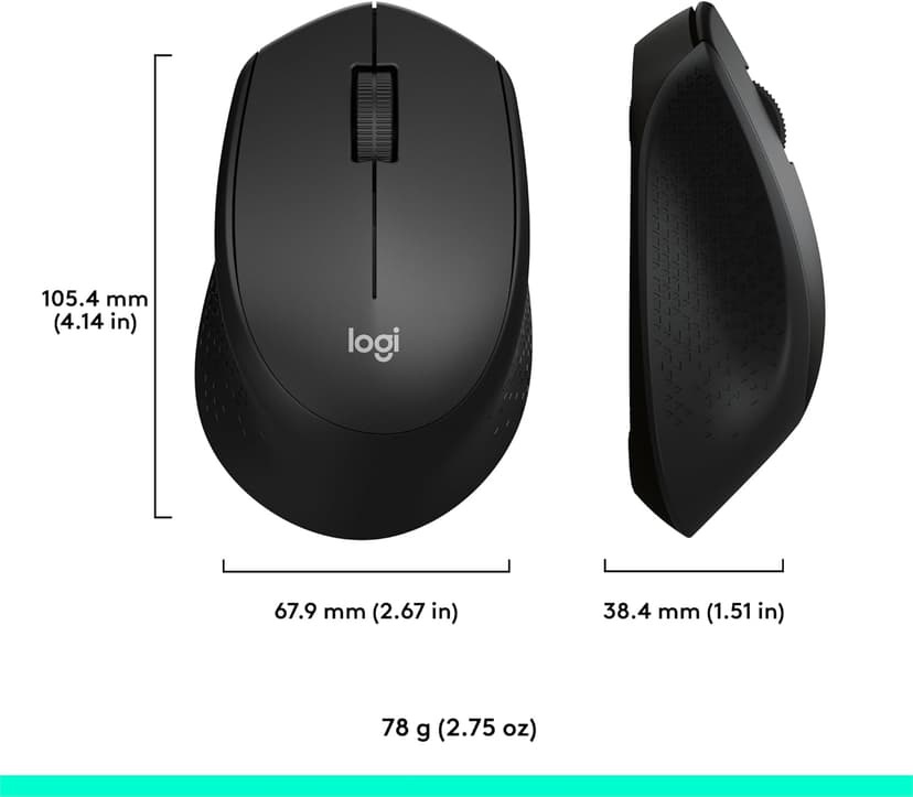 Logitech M330 SILENT Wireless Mouse, 2.4GHz with USB Receiver, Optical Tracking, Quiet & Lightweight, Long Battery Life, for PC, Mac, Laptop, Chromebook - Black