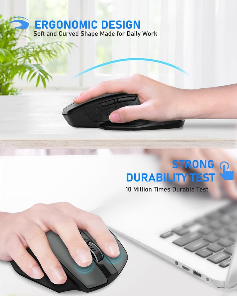 E-YOOSO Wireless Mouse, 2.4G USB Computer Mouse with 5 Levels 4000 DPI, 18 Months Battery Life, Ergonomic Grips, 6 Buttons Large Optical Mouse for Laptop, Mac, PC, Chromebook, Notebook (Gray)