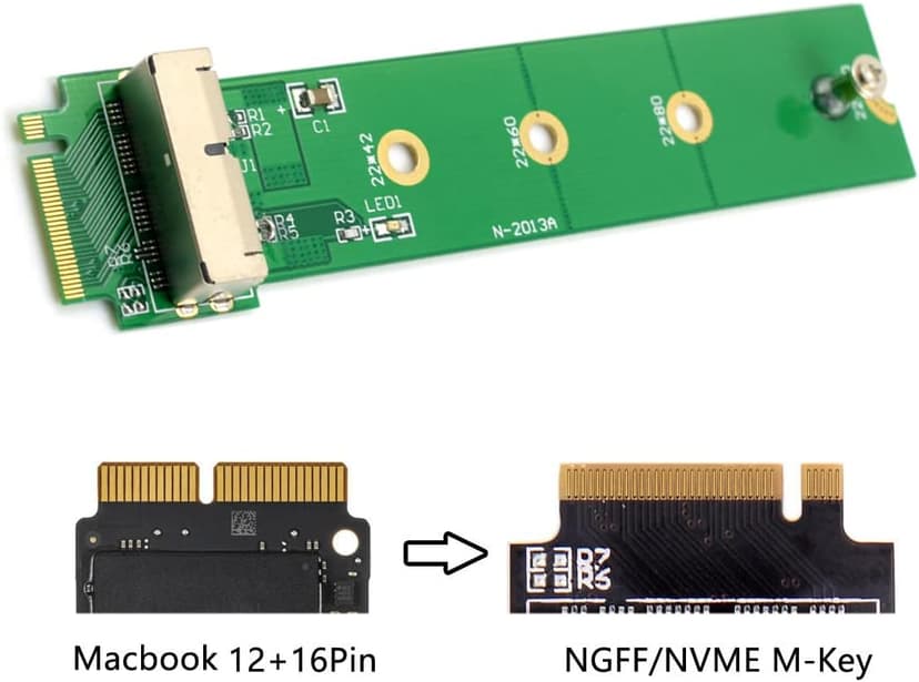 Cablecc 12+16Pin SSD to NVME M.2 NGFF M-Key for 2013 2014 2015 2016 2017 MacBook SSD