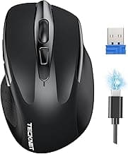 TECKNET Wireless Mouse Rechargeable, 2.4G USB-A Silent Mouse, Quiet Click, 6 Adjustable 4800 DPI, Cordless Computer Mice, Ergonomic Mice for Laptop, 6 Buttons for Chromebook, Ergo Grip - Black