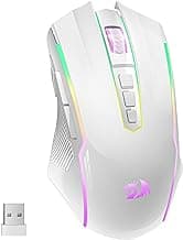 Redragon Wireless Gaming Mouse with RGB Backlit, 8000 DPI, with Fire Button, Macro Editing Programmable,70Hrs for Windows/Mac, Rechargeable, White, M910-WS