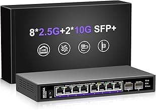 10 Port 2.5Gb Unmanaged Ethernet Switch with 8* 2.5G Base-T Ports + 2* 10G SFP+ Ports. NICGIGA 8 Port 2.5Gbps Network Switch for 2.5Gbps NAS/PC, WiFi6 Router, Wireless AP. Fanless Design.