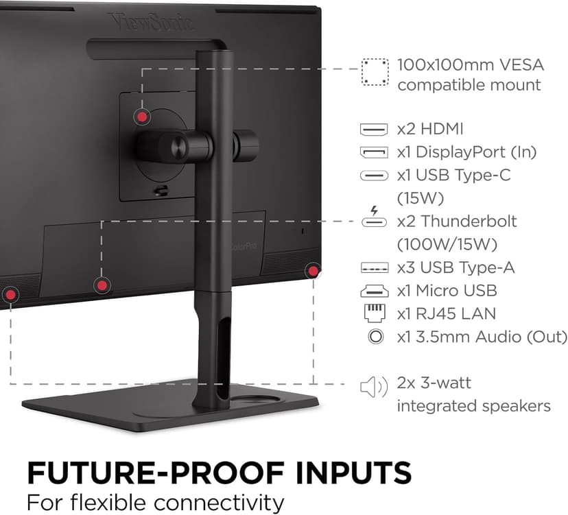 ViewSonic VP2776T-4K 27 Inch 4K UHD IPS Monitor with Advanced Ergonomics, Thunderbolt 4, 100% sRGB Rec 709, Pantone Validated, USB C, HDMI 2.1, and DP Daisy Chain for Home and Office
