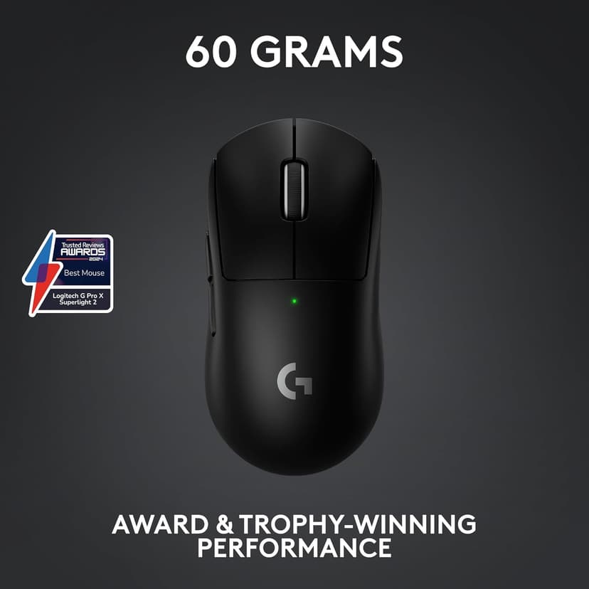Logitech G PRO X SUPERLIGHT 2 Wireless Gaming Mouse, 60g Pro-Grade with 5 Programmable Buttons, 44k DPI Sensor, 8kHz Report Rate, USB-C Charging for PC/Mac - Black