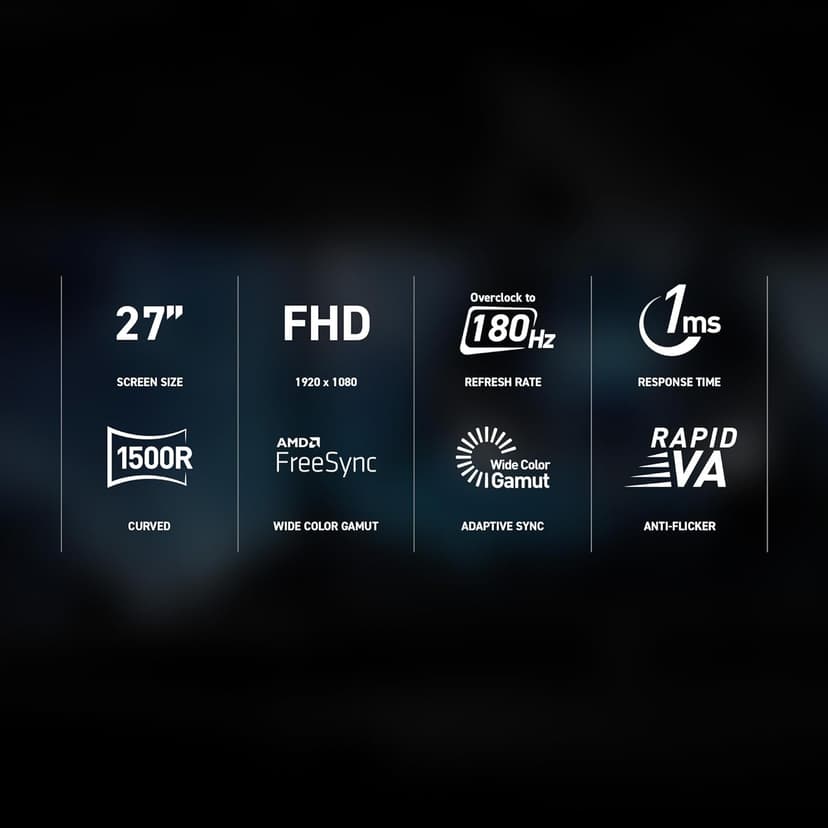msi Full HD Non-Glare 1ms 1920 x 1080 180Hz Refresh Rate Resolution Free Sync 27" Curved Gaming Monitor (G27C3F) - Black