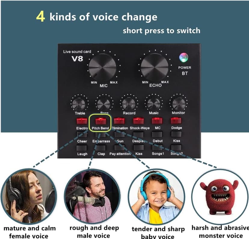 Podcast Equipment Bundle, BM-800 Condenser with Voice Changer, Recording Studio Package - Podcast Microphone Bundle for Laptop, Streaming/Live Broadcast/YouTube Recording (AM200-V8)