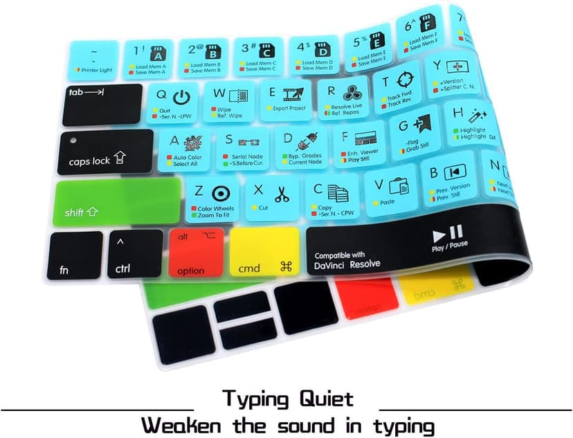 HRH Davinci Resolve Shortcuts Hotkey Silicone Keyboard Cover Skin for MacBook Pro with Touch Bar 13 Inch and 15 Inch(A2159/A1989/A1706,A1990/A1707) 2019 2018 2016 2017 Release US Version
