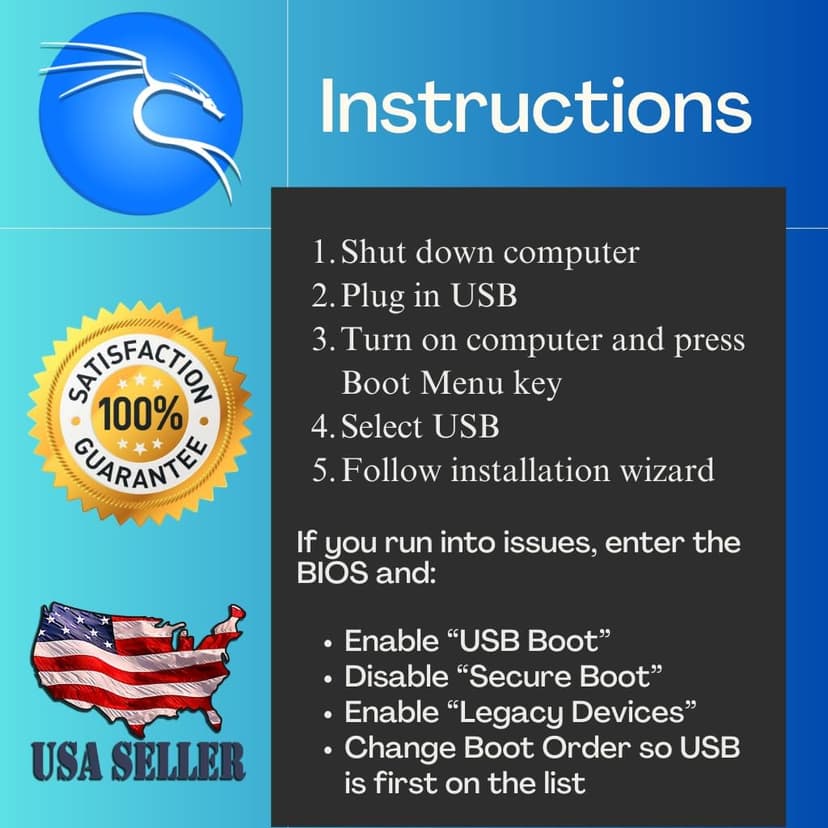 Kali Linux Latest OS for Hackers | Bootable 64 Bit Live Install USB Flash Thumb Drive | Cybersecurity Ethical Hacking and Penetration Testing | Over 600 Tools