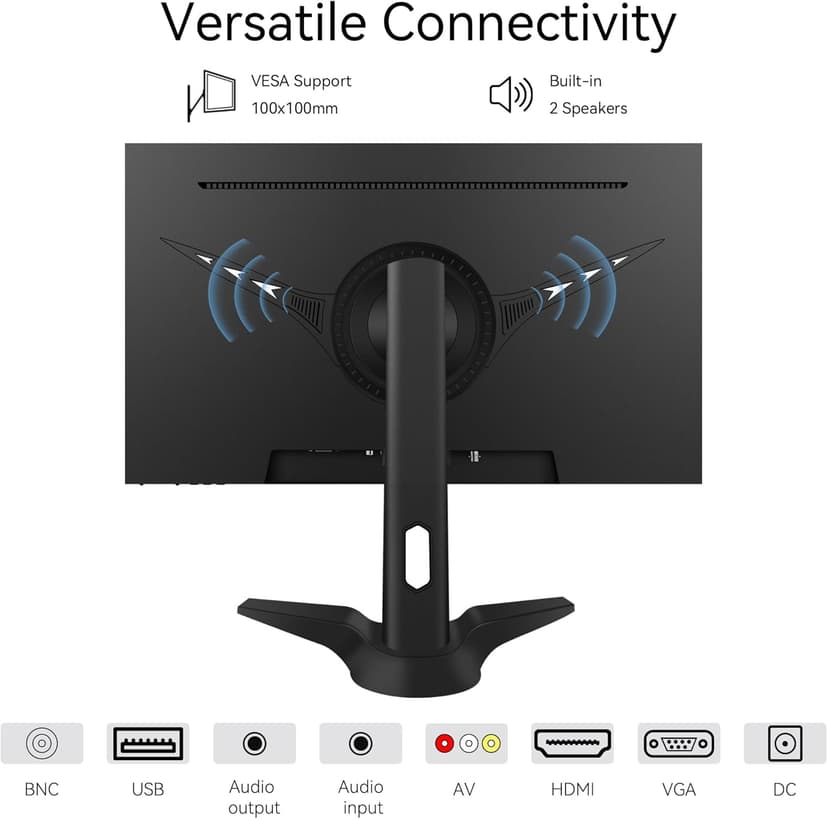 23.8 inch Computer Monitor 1920x1080 Vertical PC Monitor with HDMI VGA AV BNC USB Ports, Multi-Function Stand, VESA, Display Frameless Build-in Speakers for Office Home