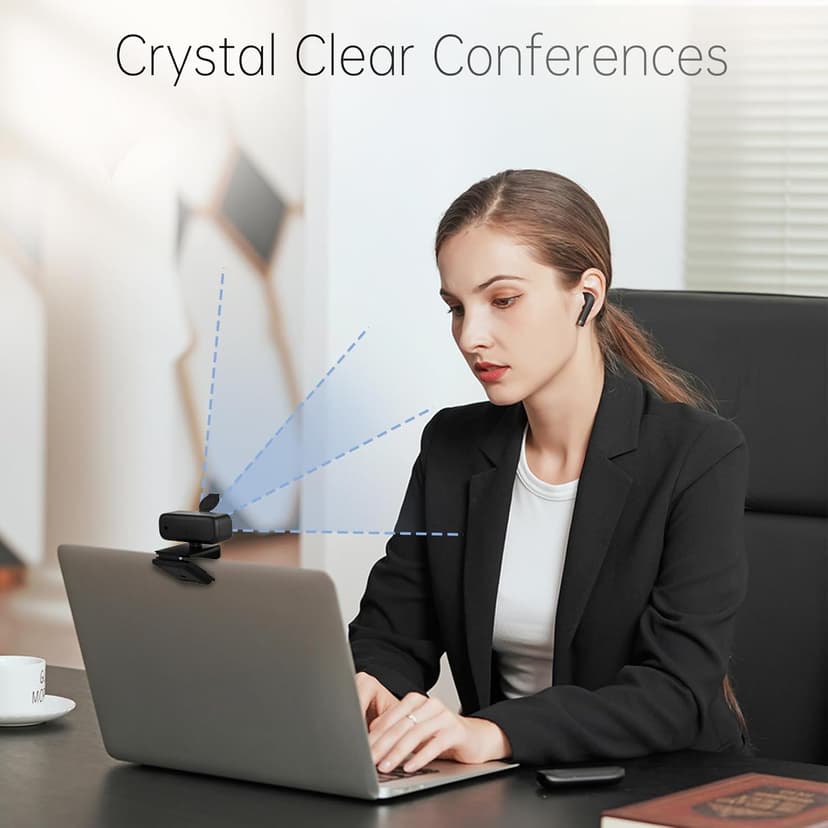 Full HD Webcam with Built-in Microphone and Rotatable Tripod, 1080P Video and Wide Angle Camera, Privacy Cover, for Desktop PC Laptop Computer Black