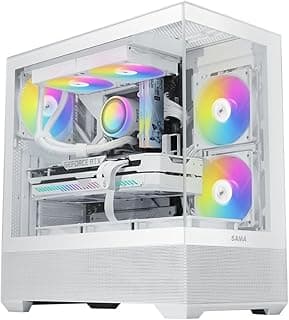 SAMA V40 Mid Tower ATX Case – 6 × 120mm ARGB PWM Fans Pre-Installed, Dual Tempered Glass Panels, Vertical Airflow, Dual-Chamber Design, USB 3.1 Type-C, 7 Slots, Supports ATX/MATX/ITX GPUs, White
