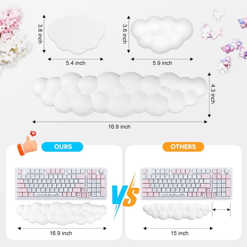 JIKIOU Upgrade Leather Cloud Keyboard Wrist Rest, Cloud Wrist Rest with Non-Slip PU Base, Comfortable Memory Foam Wrist Rest for Computer Laptop Mac Gaming Office and Pain Relief Wish New Year Gift