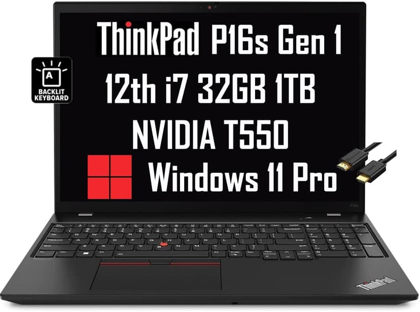 Lenovo ThinkPad P16s Mobile Workstation & Business Laptop (16" FHD+, Intel 12-Core i7-1260P, 32GB RAM, 1TB SSD, NVIDIA T550), Backlit Keyboard, Webcam, Wi-Fi 6E, IST Cable, Win 11 Pro, Black - 2024