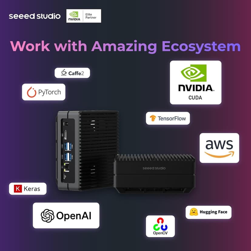 Seeed studio NVIDIA Jetson Nano Edge AI Device - reComputer J1010 Kit, Aluminium Case, Pre-Installed Jetpack System. Mini PC with 0.5 TFLOPs (FP16), Power Supply NOT Included