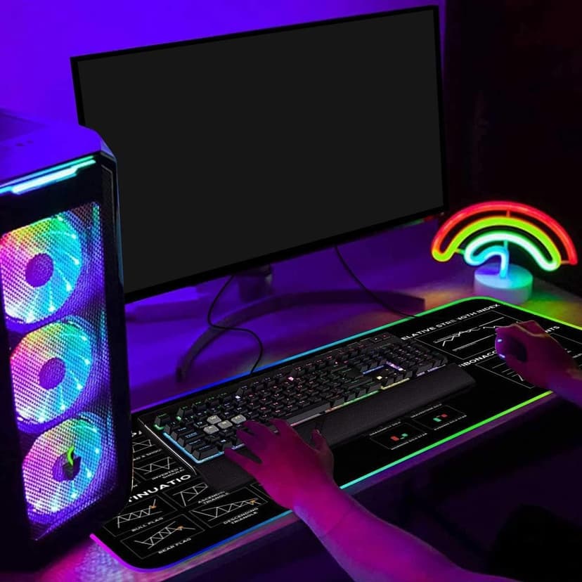 31.5x11.8in Crypto Gift Stock Market Day Trader RGB Mousepad Led, Trader Investor Gift Led Desk mat Chart and Candlestick Pattern, Reversal Continuation Patterns Large Gaming led Mouse Mat KMH