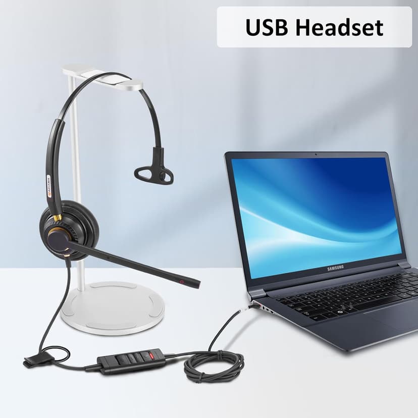 USB Headset with Microphone Noise Cancelling & Audio Controls Ultra Comfort USB Headphone for Computer Laptop Pc Business Skype UC Webinar Call Center Office