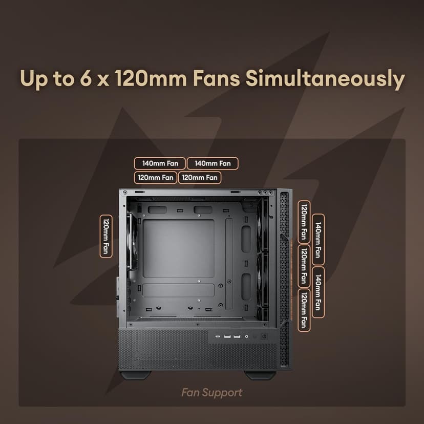 Genuine Walnut Wood Micro ATX Case, MATX PC Case with 4 × 120mm 3 Pin Non-PWM Case Fans Pre-Installed, Temper Glass Side Panel, with Type-C, Black, Cypress 3 Wood