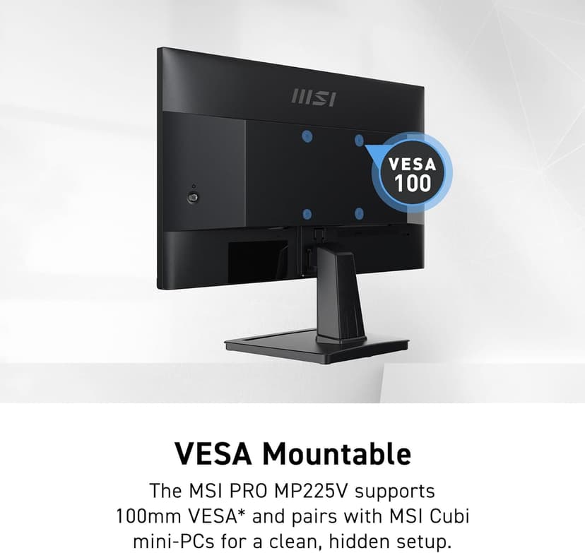 msi PRO MP225V,22-inch VA 1920 x 1080 (FHD) Computer Monitor, 100Hz, Adaptive-Synch, HDMI, Video Port, VESA Mountable, Tilt, 1ms, Black