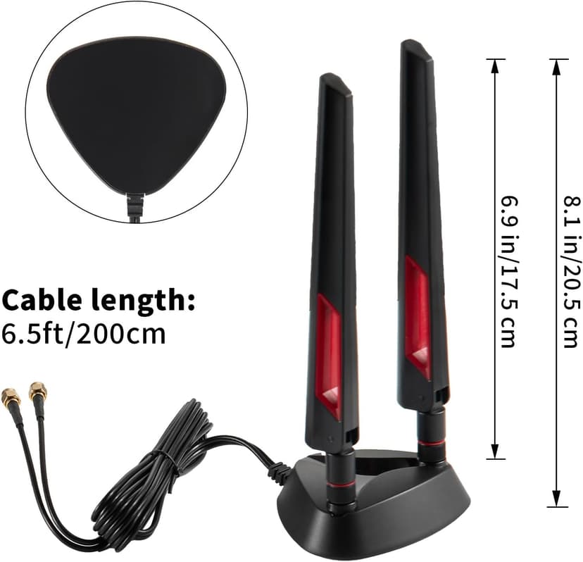 9dBi WiFi 6 6E Tri-Band 2.4GHz + 5 GHz + 6GHz Magnetic Base Gaming Antenna for WiFi 6 6E Router PC Desktop Computer PCI-E Card Bluetooth Gaming Motherboard