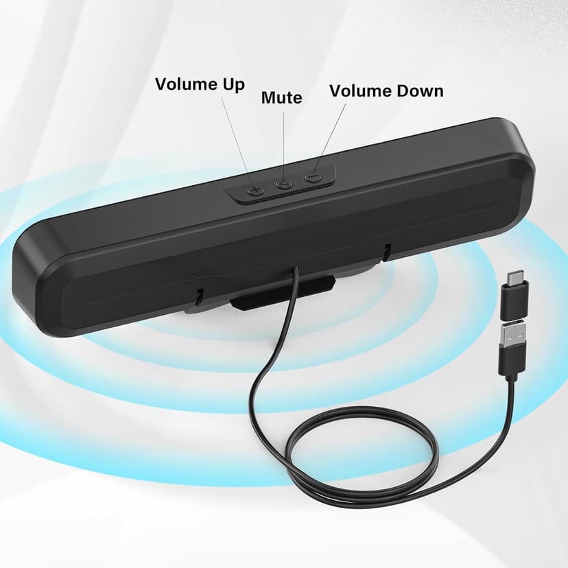 Computer Speakers for Desktop Pc, Monitor Speakers for Laptop,Pc Speakers with Loud Sound,Volume Control Easily Clamps to Monitors(USB-C to USB Adapter Included) (Black)