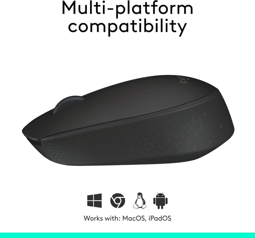 Logitech M170 Wireless Mouse for PC, Mac, Laptop, 2.4 GHz with USB Mini Receiver, Optical Tracking, 12-Months Battery Life, Ambidextrous - Black