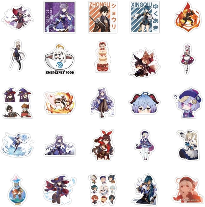 100Packs Genshin Impact Merch Stickers for Adults，Waterproof for Decals，Laptop Hydro Flask Water Bottle Car Cup Computer Guitar Skateboard Luggage Bike Bumper，Kids/Teens Genshin Impact Gift Card