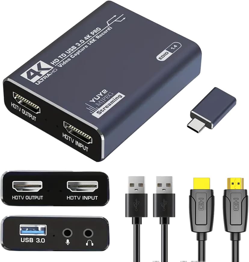4K Capture Card Gray for Streaming, Recording & Gaming – HDMI Video Capture Device with USB 3.0, 1080p 60fps, Zero Latency for PS5, Xbox, Switch, OBS, PC, Mac – Plug & Play, No Driver Needed