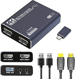 4K Capture Card Gray for Streaming, Recording & Gaming – HDMI Video Capture Device with USB 3.0, 1080p 60fps, Zero Latency for PS5, Xbox, Switch, OBS, PC, Mac – Plug & Play, No Driver Needed